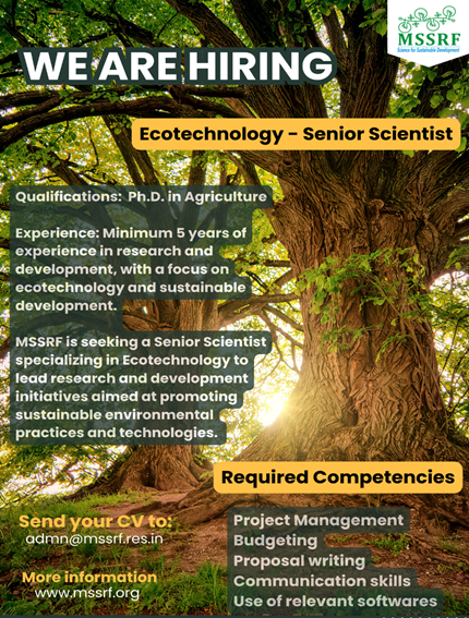 MSSRF (@mssrf) on Twitter photo <a href="/mssrf/">MSSRF</a> is looking for a #SeniorScientist #Ecotechnology
Apply by April 05, 2024
Details👉 shorturl.at/doK78
<a href="/cabcmssrf/">CAbC-MSSRF</a> @bptabc_mssrf <a href="/Fishforallmssrf/">Fishforall-MSSRF</a> <a href="/Rengalakshmi10/">Rengalakshmi</a> <a href="/gopidina/">gopinath</a> <a href="/doctorsoumya/">Soumya Swaminathan</a> <a href="/mssrf/">MSSRF</a> is looking for a #SeniorScientist #Ecotechnology
Apply by April 05, 2024
Details👉 shorturl.at/doK78
<a href="/cabcmssrf/">CAbC-MSSRF</a> @bptabc_mssrf <a href="/Fishforallmssrf/">Fishforall-MSSRF</a> <a href="/Rengalakshmi10/">Rengalakshmi</a> <a href="/gopidina/">gopinath</a> <a href="/doctorsoumya/">Soumya Swaminathan</a>