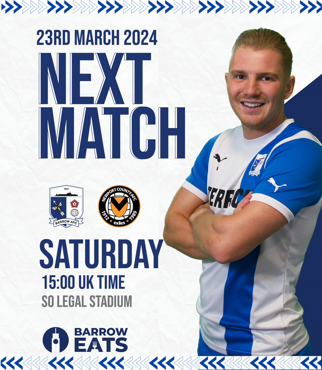 Ready for another matchday 👊

🆚 Newport County
🏟️ SO Legal Stadium
⏰ 3pm KO
🛒 The shop opens at 10 am
🍻 The Fan Zone is open from noon
📚 Preview 👉 tinyurl.com/23hk2d6r
🎟️ Tickets are available online and in person

#WeAreBarrow