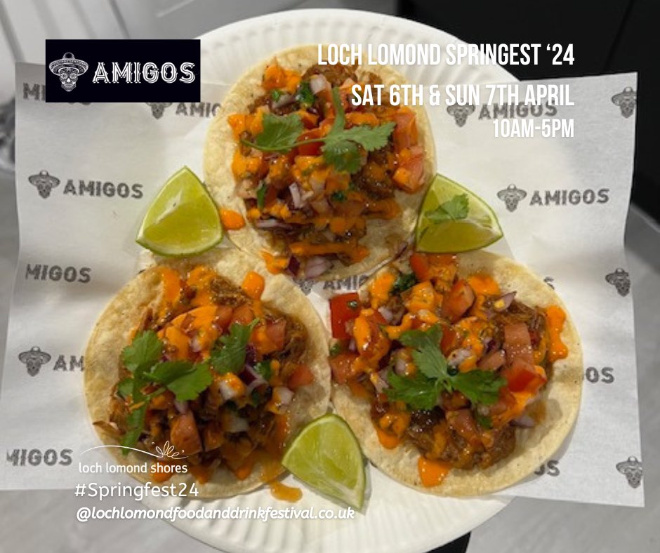 LLFoodFestival's tweet photo. Fiesta Time at #Springfest24🇲🇽
Fresh Tacos, Quesadillas, & Nachos – with a huge selection of tasty toppings - spicy chicken, birria beef, & their speciality, Irn Bru pulled pork!
Plenty of veggie options too!
Stop by Amigos & add a taste of Mexico to your #Springfest experience! https://t.co/6kqId9seXb