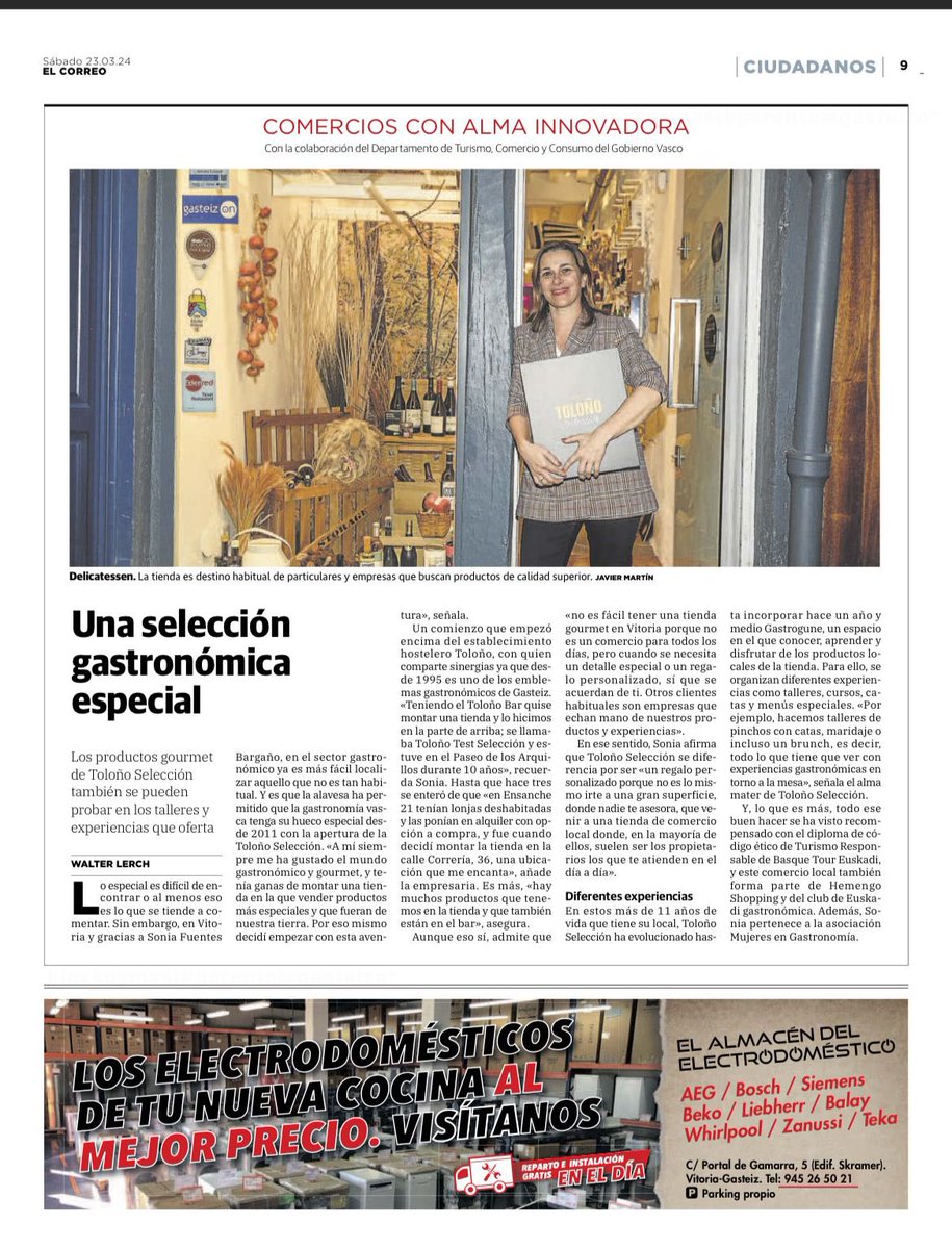 gasteizon's tweet photo. 𝐂𝐨𝐦𝐞𝐫𝐜𝐢𝐨𝐬 𝐜𝐨𝐧 𝐚𝐥𝐦𝐚 𝐢𝐧𝐧𝐨𝐯𝐚𝐝𝐨𝐫𝐚

@Tolonoseleccion no solo ofrece una selección gastronómica muy especial, también ha evolucionado incorporando nuevos espacios como Gastrogune para conocer, aprender y disfrutar de los productos locales de la tienda 👏 https://t.co/I66jrZrbIk