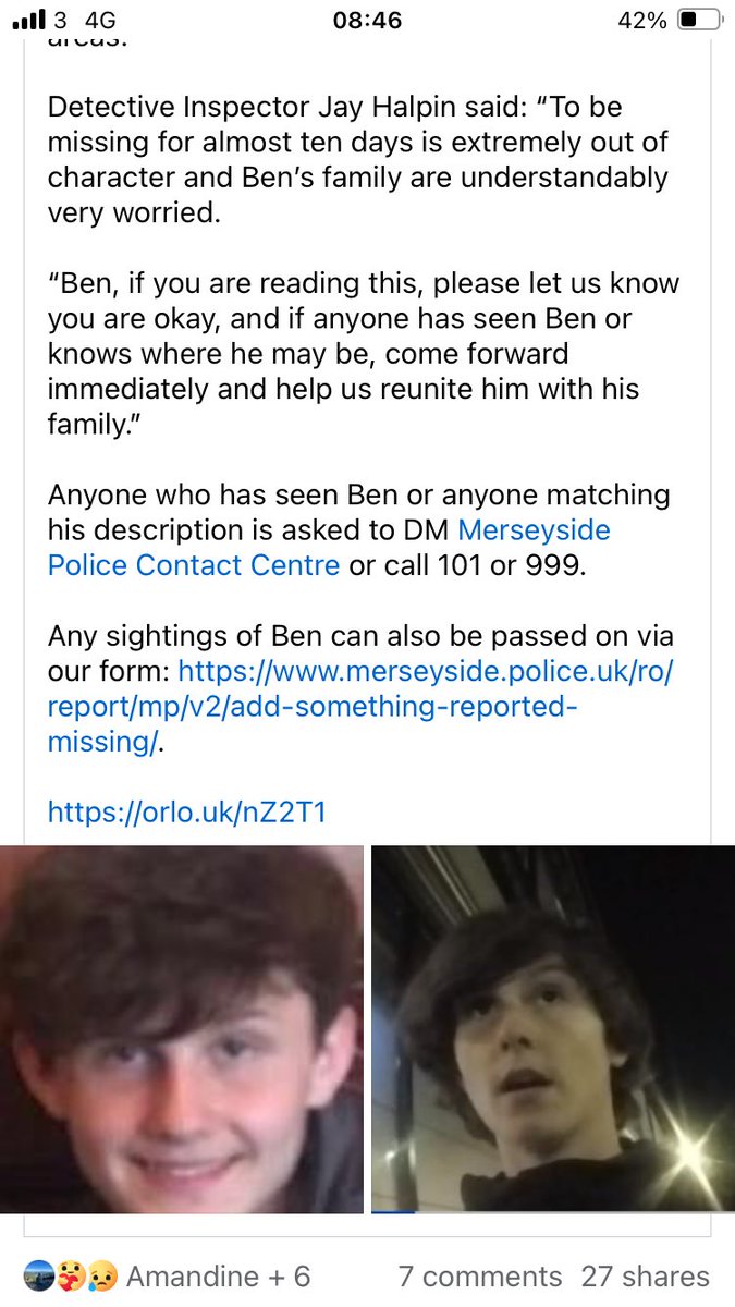 Longshot but if anyone see’s Ben Smith (pictures below) son of a colleague from work please report it to Merseyside police.