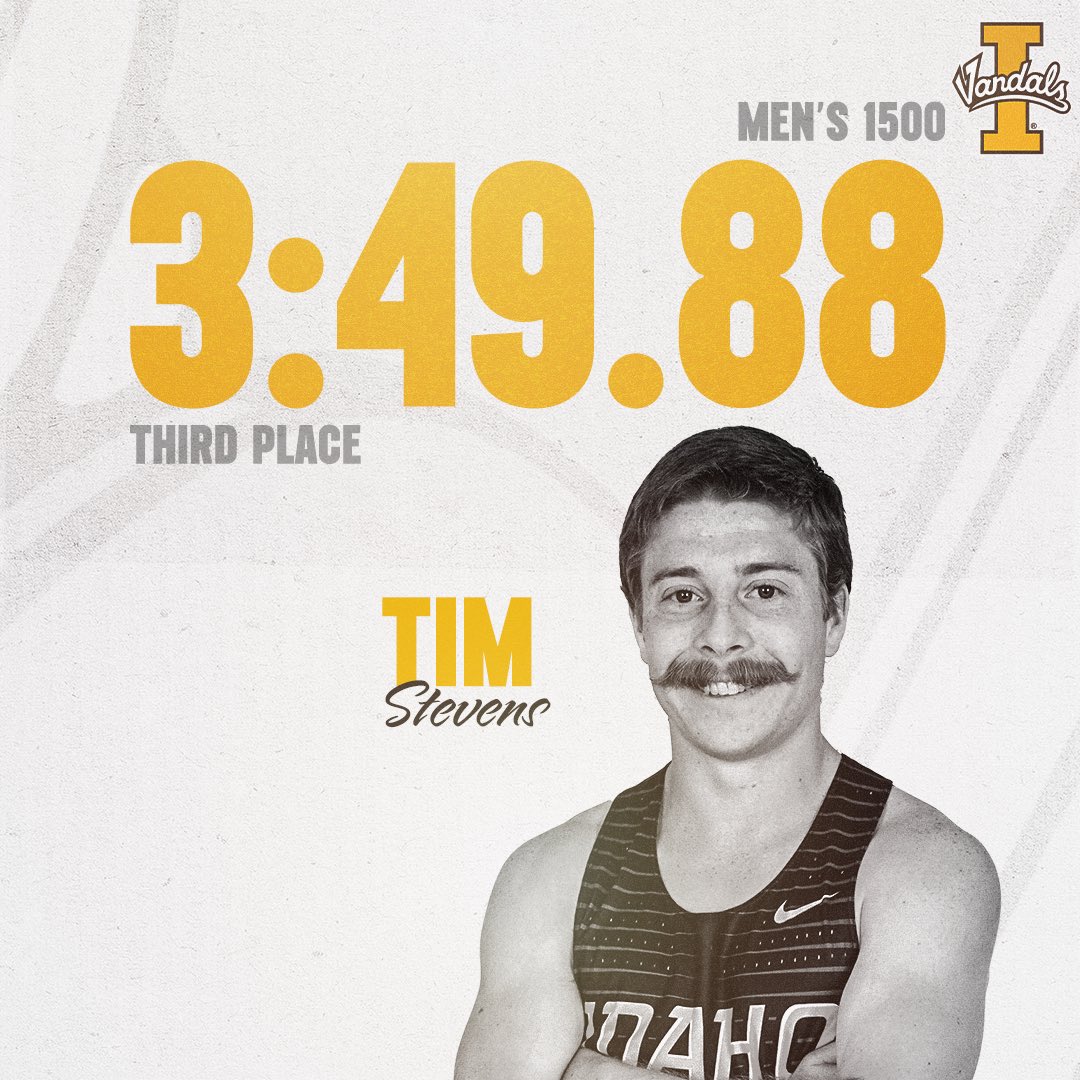 And the men sweep the podium in the 1500m

Lorenz Herrmann runs a Boppell Track record of 3:46.22 for first!

Gage Zanette finishes second (3:49.84) and Tim Stevens finishes third (3:49.88)

#GoVandals #IdahoTrack #BraveandBold