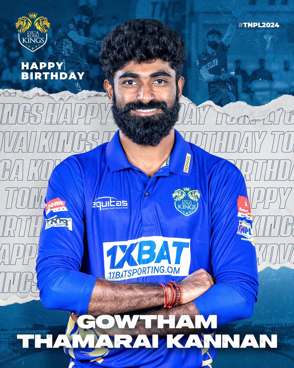 Wishing our swift bowler Gowtham Thamarai Kannan a Happy Birthday! 🎉 Here's to another year of smashing wickets and unforgettable moments ahead! Cheers to a pace-filled celebration! 🥳🤗 #GowthamThamaraiKannan #LKK #LycaKovaiKings 👑 #TNPL 🏏 #TNPL2024