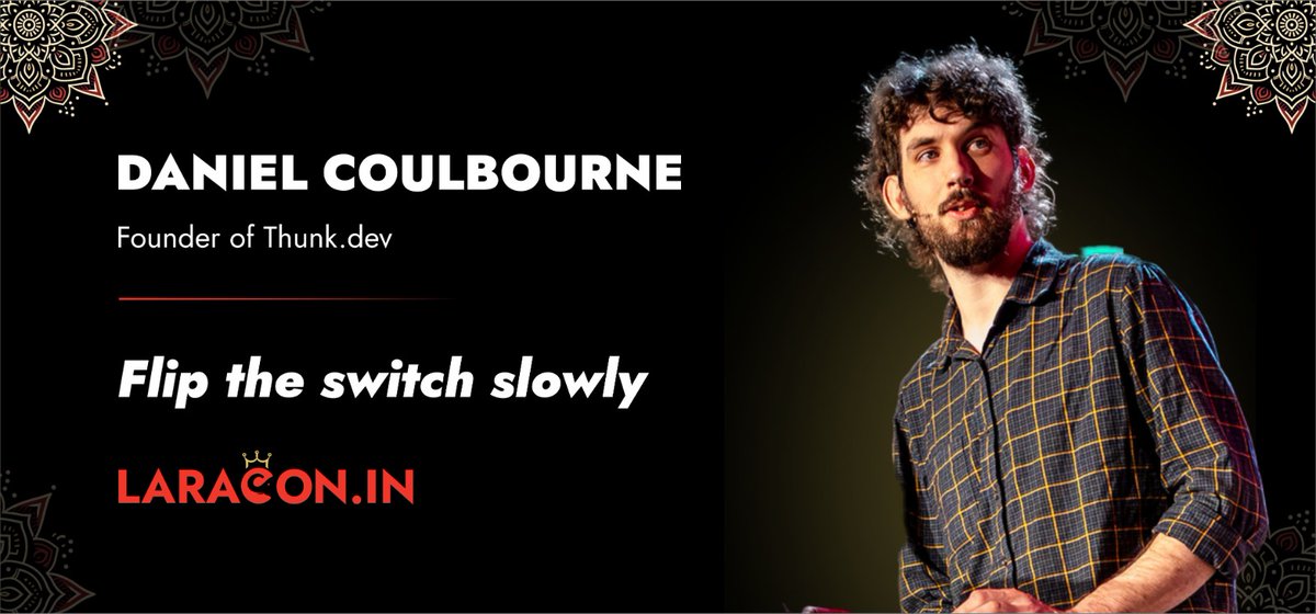 The coming up session, "Flip the switch slowly" will be given by Mr. <a href="/DCoulbourne/">Daniel Coulbourne 🦋</a> founder of <a href="/ThunkDev/">Thunk</a> at #LaraconIN2024. 

#Laravel #Laracon #Udaipur