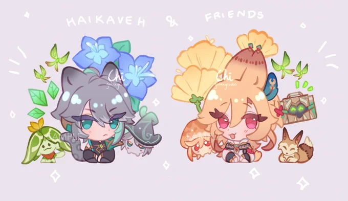 Haikaveh &amp; friends!!! Do you recognize their little companions? (They'll be decal stickers!!  Hoping  to  get  them  in  time  for  sakura  con) 