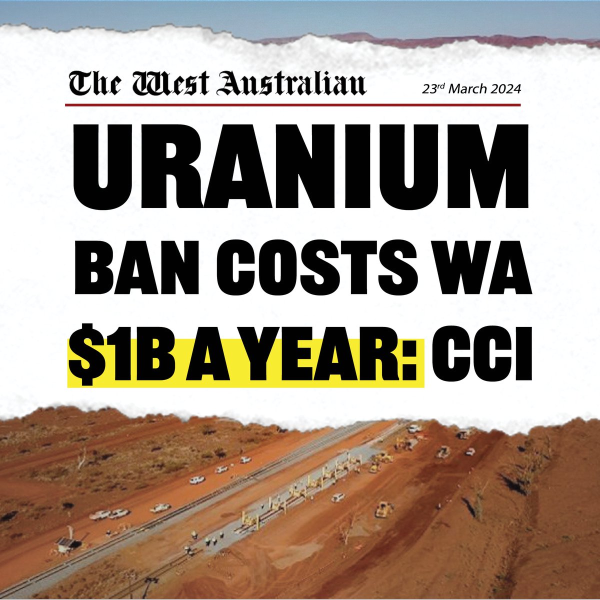 According to the CCI, the WA Liberal's plan to lift the uranium mining ban could produce over 9000 jobs for Western Australians and $1 billion in annual exports. Labor needs to put their delusional ideology to the side and support our push to diversify WA's economy.