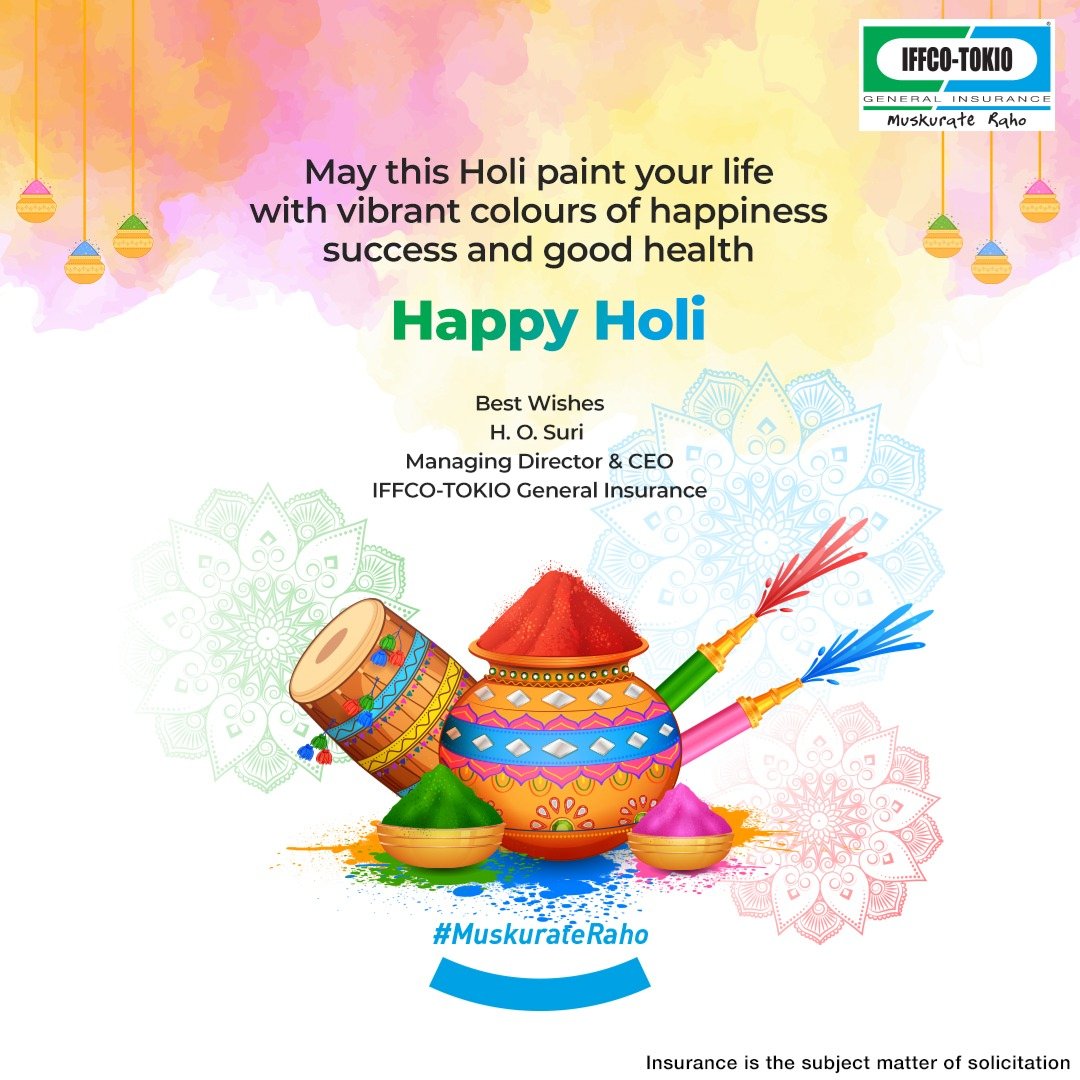 Let's celebrate the spirit of togetherness and happiness! May this Holi bring peace, love, and prosperity into your Life. Happy Holi to you and your family! #HappyHoli #MuskurateRaho @IFFCO__TOKIO