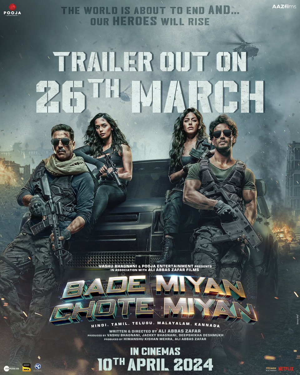#BadeMiyanChoteMiyan lekar aa rahe hain bada dhamaka!
 
#BadeMiyanChoteMiyanTrailer out on March 26

IN CINEMAS ON 10th APRIL! #BadeMiyanChoteMiyanOnApril10 #BadeMiyanChoteMiyanOnEid2024

<a href="/akshaykumar/">Akshay Kumar</a> <a href="/iTIGERSHROFF/">Tiger Shroff</a> <a href="/PrithviOfficial/">Prithviraj Sukumaran</a> <a href="/vashubhagnani/">Vashu Bhagnani</a> <a href="/aliabbaszafar/">ali abbas zafar</a> <a href="/jackkybhagnani/">Jackky  Bhagnani</a>