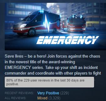 WildcatsMike's tweet photo. I'm about 90% certain that Sixteen Tons Entertainment is review botting to drive their score up for Emergency. May finally be time to do a rant video on this entire series post-EM4.. https://t.co/lNCmSfMl6o