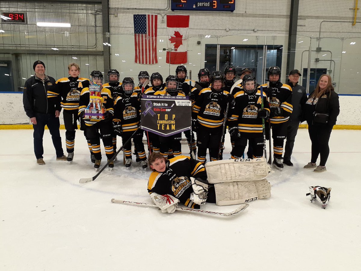 Congrats &amp; thank you to the Olds Grizzlys for raising almost $9,000 for <a href="/KidsCancerCare/">Kids Cancer Care🎗</a> #stickittokidscancertournament