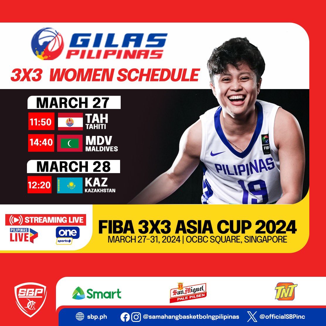 Our Gilas 3x3 Men's and Women's Team are locked in to represent the country in the FIBA 3x3 Asia Cup in Singapore this coming March 27 to 31. 🇵🇭 Gilas 3x3 fans who want to catch the games live could purchase their tickets at bit.ly/49Ls0PI #SBP3x3 #Puso