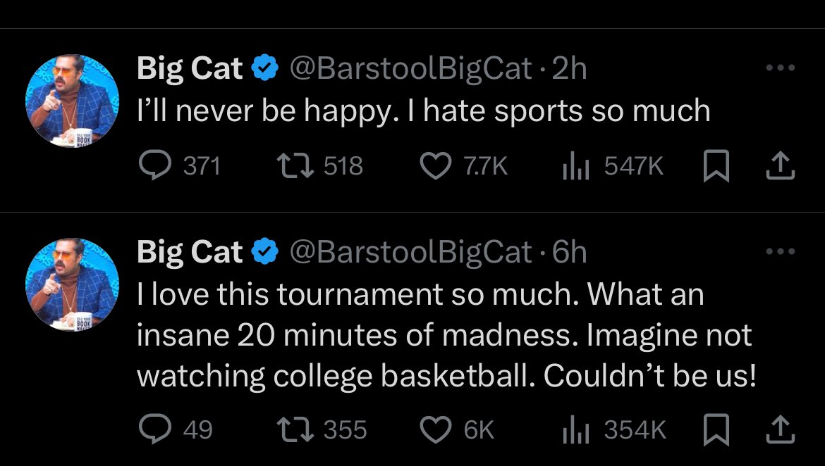 scoopwalters9's tweet photo. @BarstoolBigCat March madness in one screenshot https://t.co/PrVr0Lo6jv