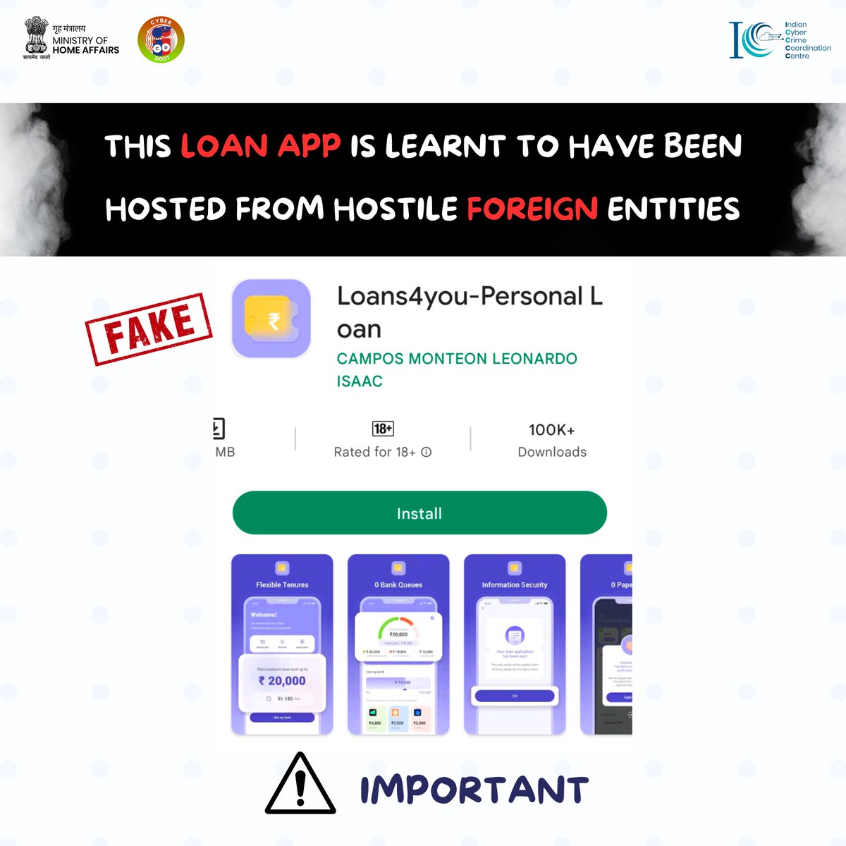 These #loan apps are learnt to have been hosted from hostile #Foreign entities. Installing these apps may lead to data theft and extortion.#LoanApps #GooglePlay #Finance #I4C #MHA #Cyberdost #Cybercrime #Cybersecurity #Stayalert @RBI @CCI_India @FinMinIndia @HMOIndia @GooglePlay