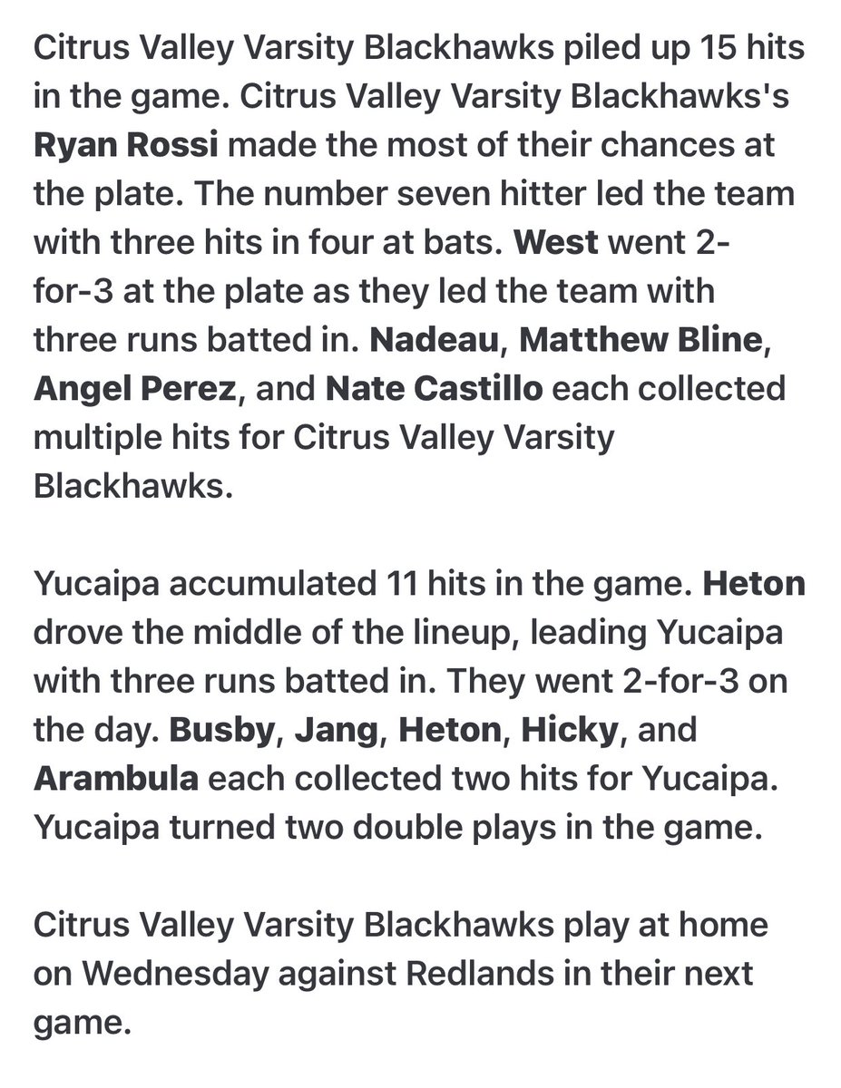 B-Hawks prevail 9-8 over the T-Birds on a walkoff <a href="/KeedanNadeau/">Keedan Nadeau</a> scoring N.Stamper for the W
WP-Finazzo 7ip 6k 1bb
Top 🦅
A.Perez 2-4
Nadeau 2-4 1r1rbi
M.Bline 2-3 2r
C.West 2-3 2r3rbi
R.Rossi 3-4 1r2rbi
N.Castillo 2-3 1rbi
2B-Nadeau
3B-Bline,West
#WErCV #PTS🪨#5Fs #PM #6outDrill