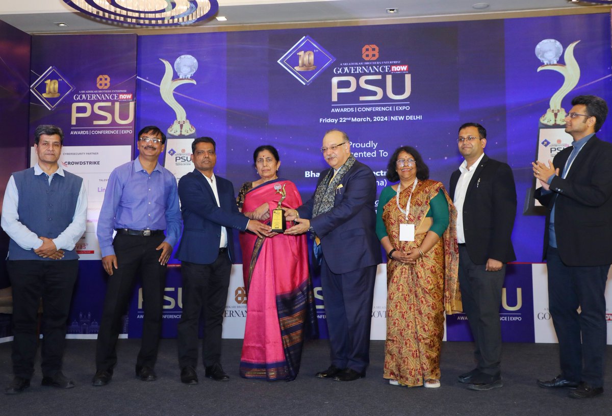 #BHEL has been adjudged as the Best PSU in ‘Increase in Geo-Strategic Reach’ and ‘Reskilling of Employees (Training & Development)’ by an independent jury, for the Governance Now PSU Awards 2023-24. 1/2 #awards #recognition