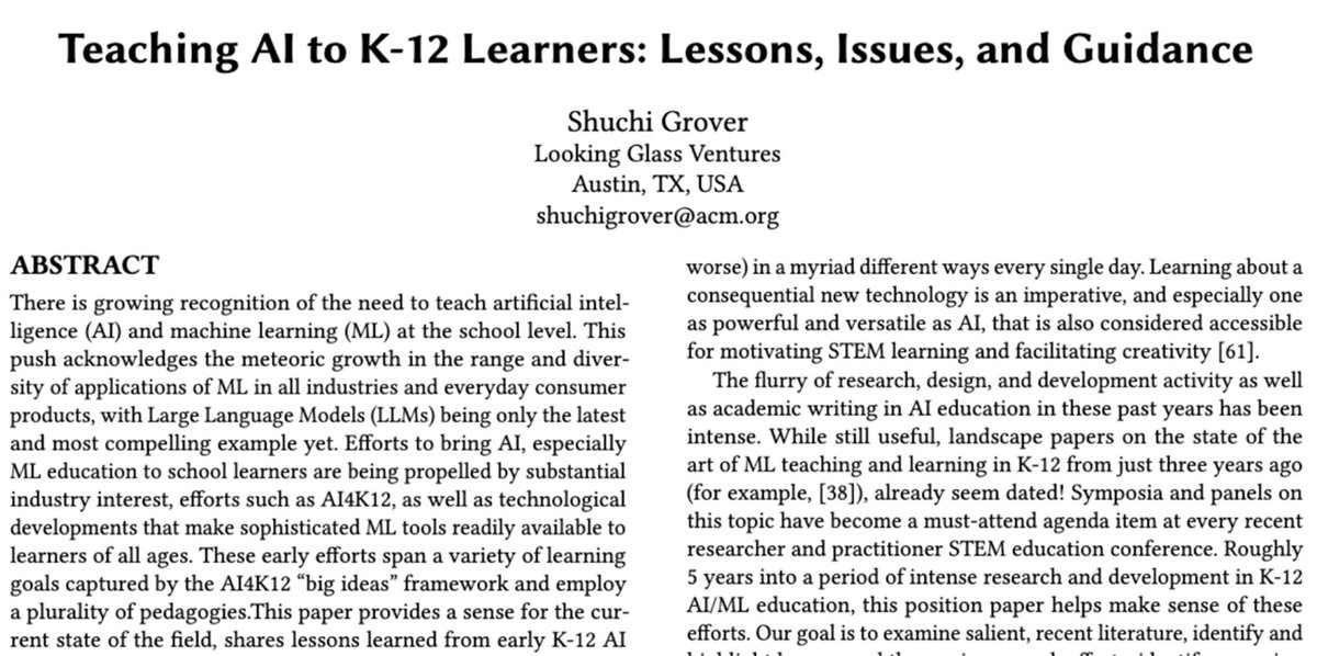 If you're in Portland for @SIGCSE_TS post-lunch on Sat, Mar 23, I'll be providing a glimpse into the state-of-the-field of #K12 #AIEd at 2:30pm in B110-112. It's a position paper that won the Best Paper award 😇(such a shame it's the very last session of the conf 😞) #SIGCSE2024