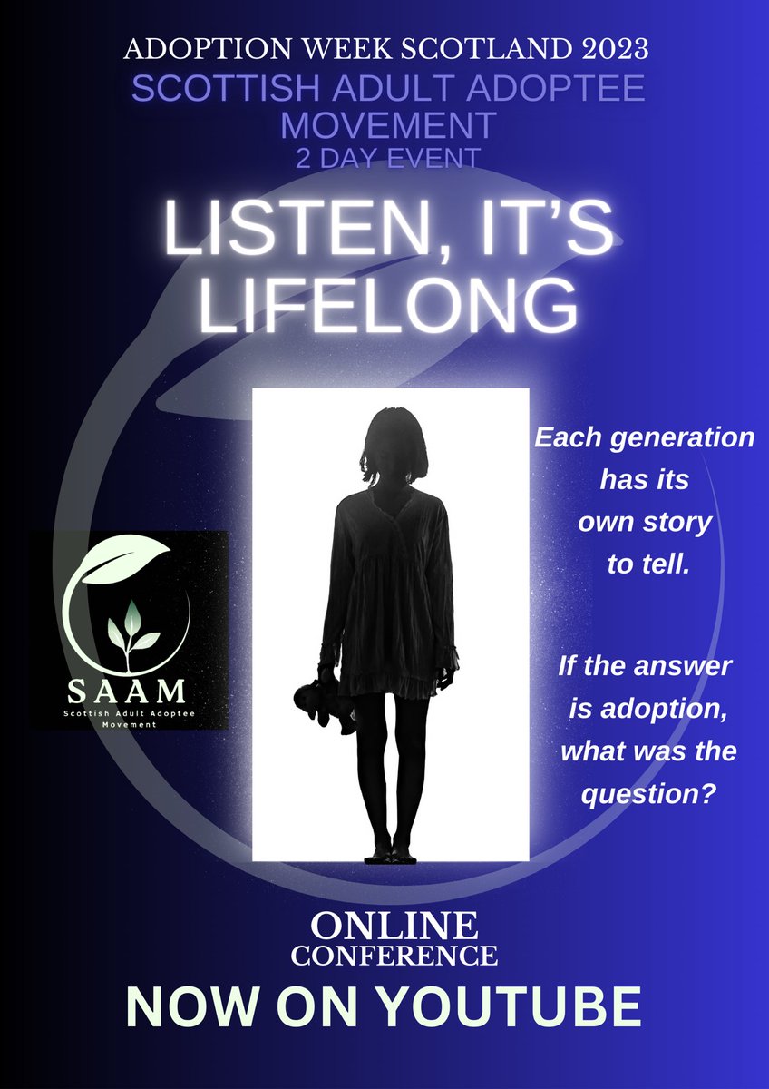 During Scottish Adotpion Week 2023 the Scottish Adult Adoptee Movement told parts of the story of adoption. 

We had been joined by some of the most amazing and inspirational speakers: we would like to thank each and everyone. 

#adopteetwitter #adopteerights
