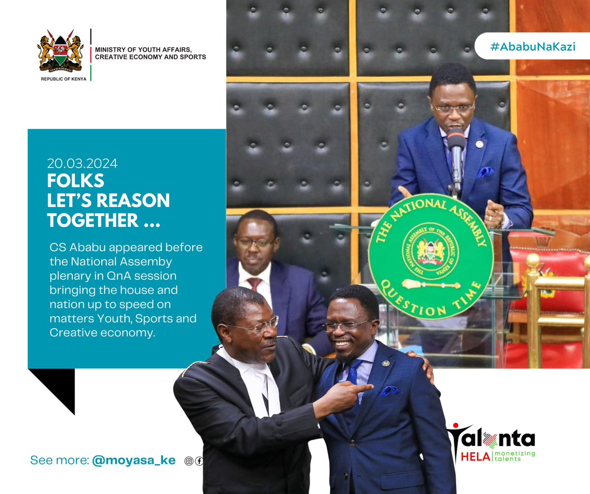 AbabuNamwamba's tweet image. Delivering The Plan..
#CSWeeklyRoundUP
Ababu Na Kazi 
Ministry of Sports