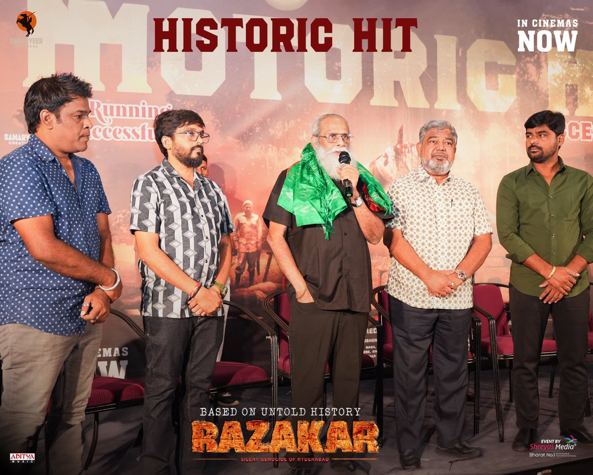 Legendary writer @VVPrasadWrites attended the grand success meet of #Razakar and shared his wishes with the team.🤩💥 Watch Live Here: ▶️youtube.com/live/a5WtPVsRM… #BlockbusterRazakar running successfully in theatres near you