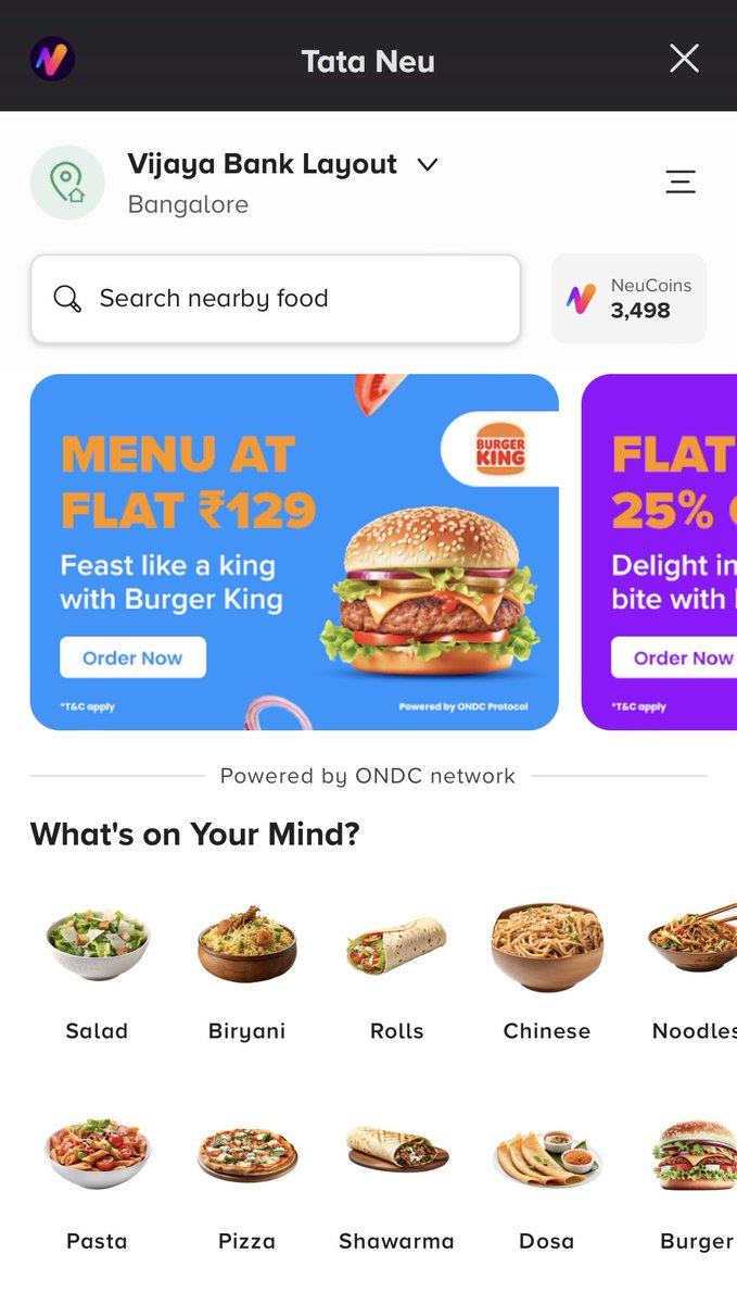 @tata_neu and @mymagicpin integration for food orders! Such a seamless experience, plus earning Neu coins on every order is a game-changer! 🍔🛒💫 #Tataneu #Magicpin #NeuCoins”