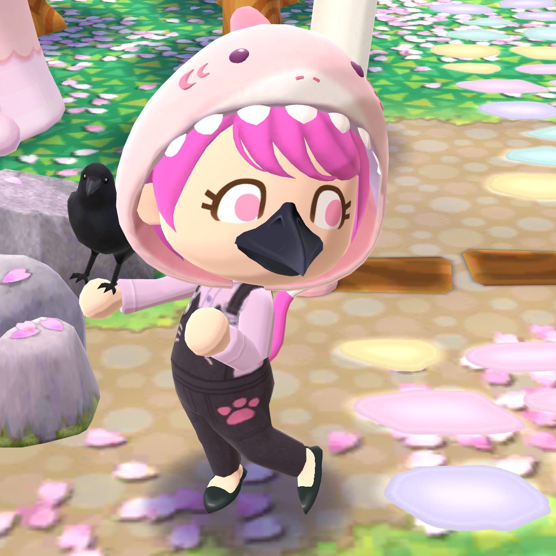 cindy_griffen's tweet photo. ✨🩷🐦⬛Bit of a hodgepodge outfit. It’s a celebration of Crows in Pocket Camp. I was able to buy this handheld Crow! So freaking cute!����⬛🩷✨
#crow #blackcrow #acpc #animalcrossing #animalcrossingpocketcamp #nintendo #me #myavi #myavatar #game #phonegame https://t.co/6ETRx1M0QG