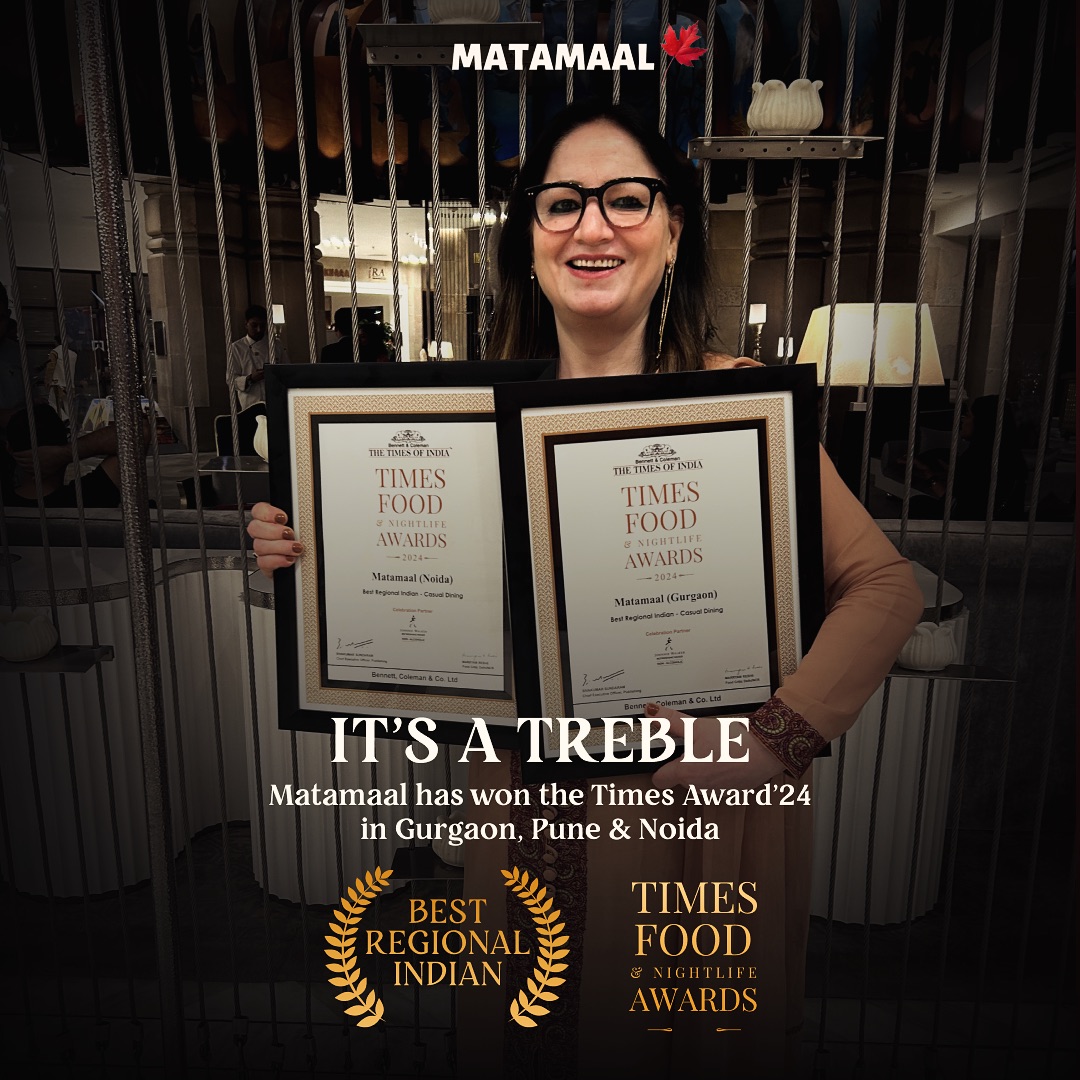 📷 Celebrating three wins! Gurgaon, Pune & Noida - ‘Best Regional Cuisine’ award at the Times Food & Nightlife’24. We are grateful for this recognition and will continue to deliver exceptional regional cuisine and service to our guests #Matamaal #Kashmiricuisine #Kanzmuhul