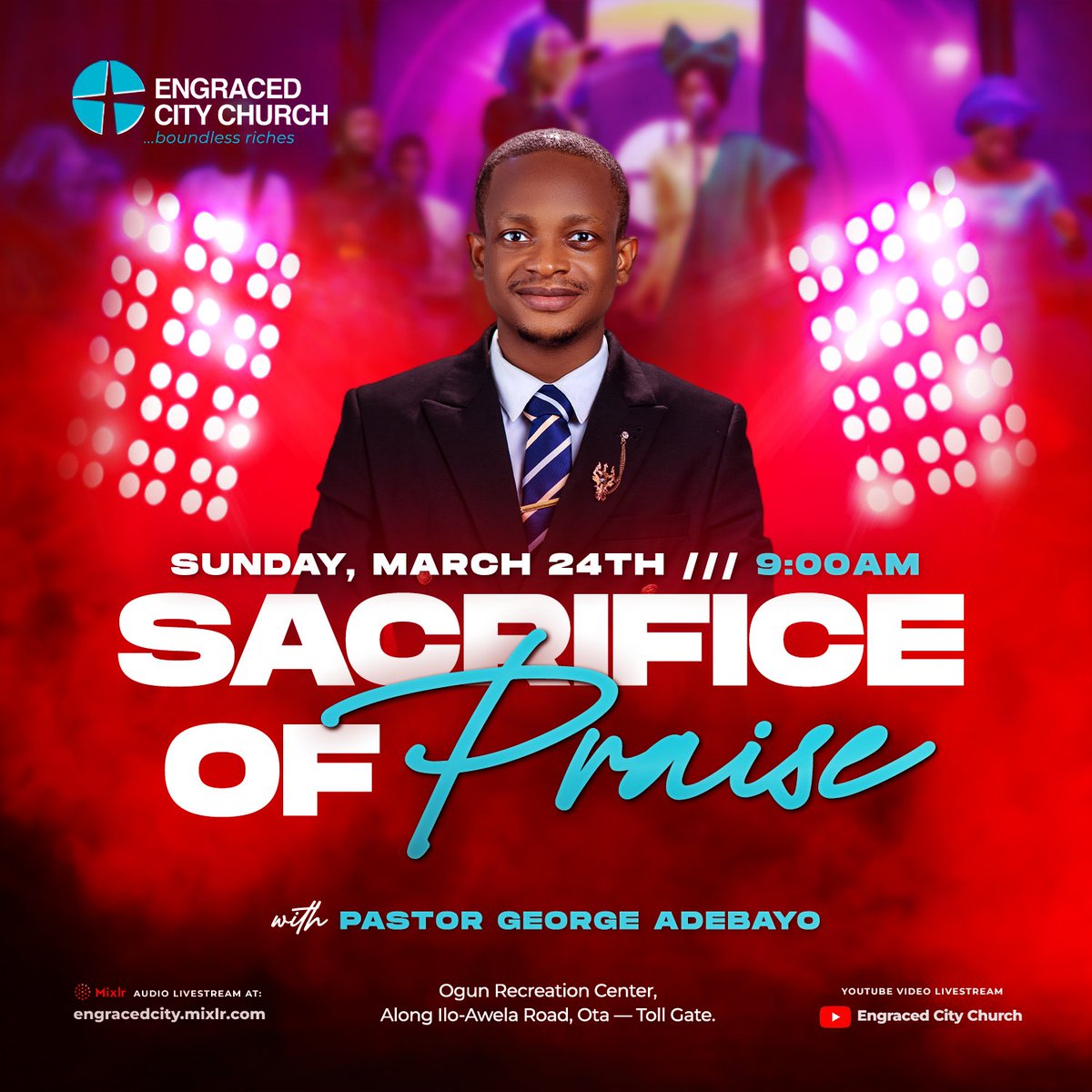 ag_adebayo's tweet photo. Unlike in the Old Will, where animals were slain as sacrifices, we in the New Will, offer up to God an endless sacrifice of praise, making confession to His name.

Join us this Sunday! 

See details on the flyer. https://t.co/0OHZ7KND3K