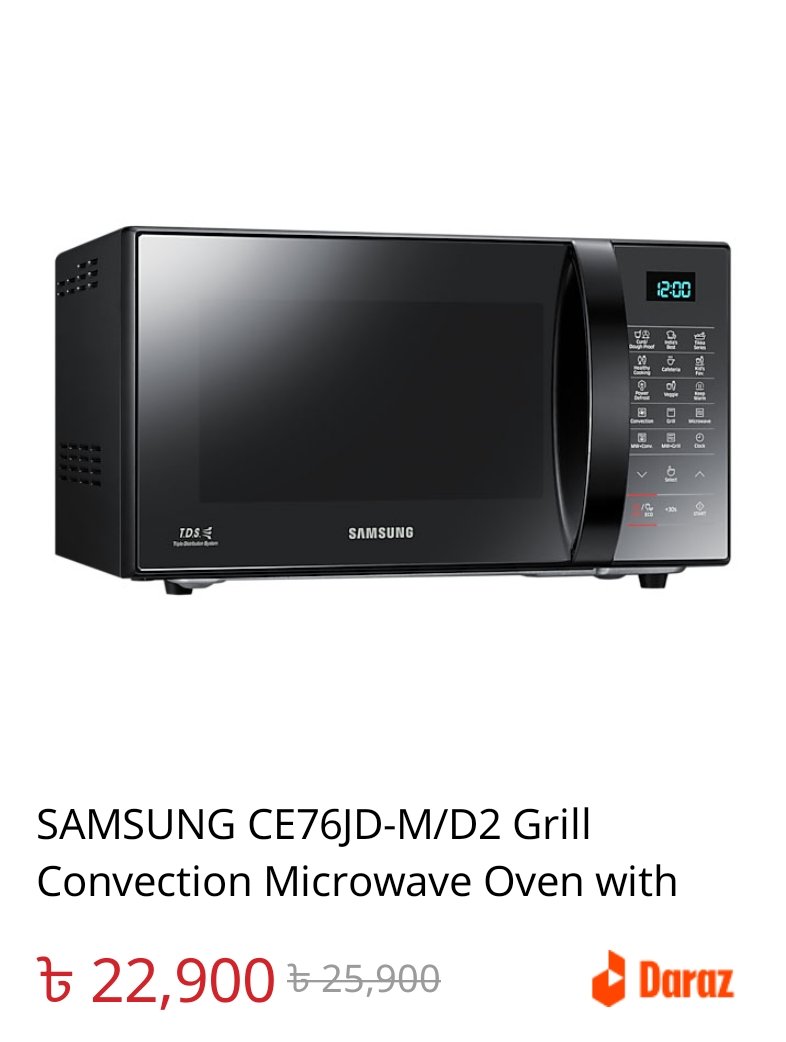 SAMSUNG CE76JD-M/D2 Grill Convection Microwave Oven with Ceramic Enamel Cavity - 21 Liter 
👇♥️♥️ click.daraz.com.bd/e/_CXPed1