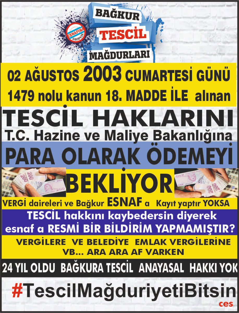 Sn. <a href="/B_Palandoken/">Bendevi Palandöken</a> başkanım 81 İL 
Size bağlı ESNAFLAR
geçmiş tümmağduriyetleri için 
ESNAFIN TESCİL i PRİMİ İHYASI
İçin Ayda1 KEZ olsunbi GÜNDEMDE YER ALIN 
esnafın dernegide sendikasıda sözcüsüde sizlersiniz
Diger mağdurlarınDernekleri VAR
<a href="/isikhanvedat/">Prof. Dr. Vedat Işıkhan</a>
#BagkurTescilMağdurları