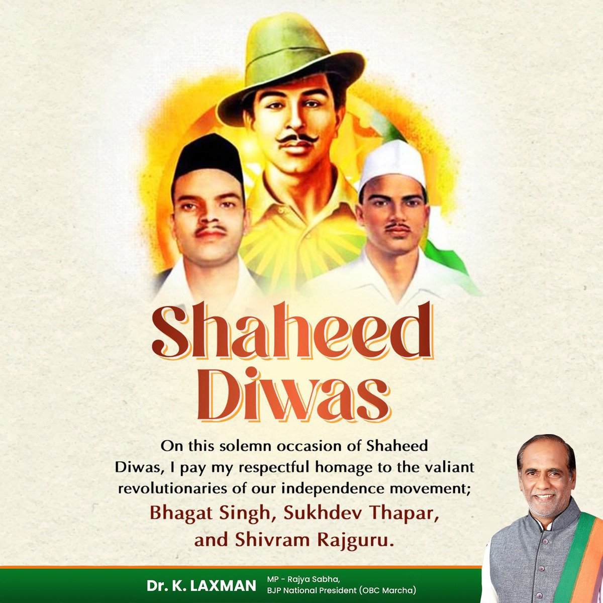 Honoring the memory of our true heroes, #BhagatSingh, #SukhdevThapar and #ShivaramRajguru. Their sacrifice secured our nation's freedom. Their ideals and courage will echo through generations to come.

#RememberingHeroes #ShaheedDiwas