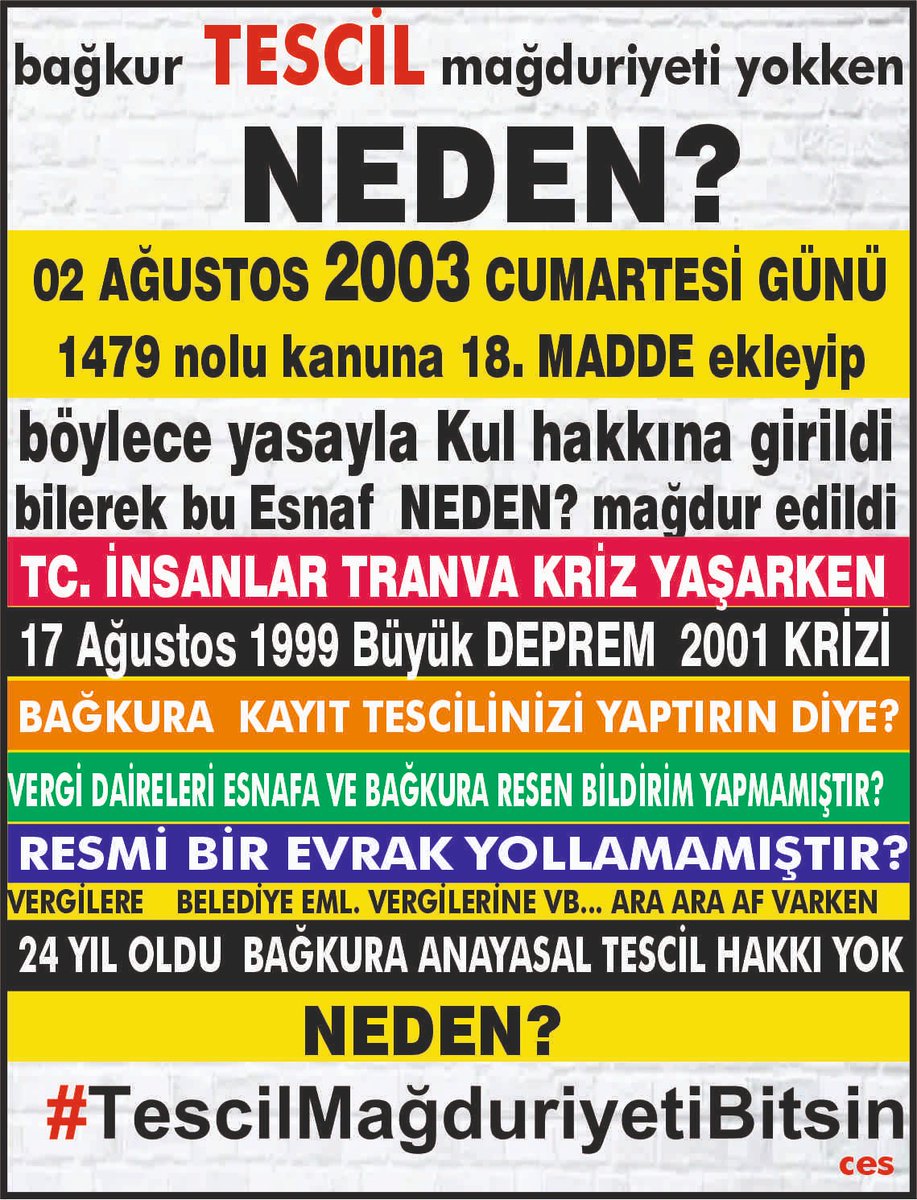 Sn. <a href="/B_Palandoken/">Bendevi Palandöken</a> başkanım 81 İL 
Size bağlı ESNAFLAR
geçmiş tümmağduriyetleri için 
ESNAFIN TESCİL i PRİMİ İHYASI
İçin Ayda1 KEZ olsunbi GÜNDEMDE YER ALIN 
esnafın dernegide sendikasıda sözcüsüde sizlersiniz
Diger mağdurlarınDernekleri VAR
<a href="/isikhanvedat/">Prof. Dr. Vedat Işıkhan</a>
#BagkurTescilMağdurları