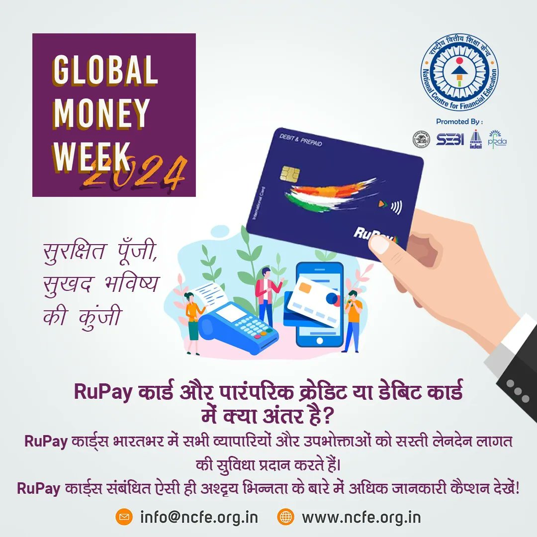 While credit and debit cards are often issued by international networks like Visa or MasterCard, RuPay is a domestic card network established by the National Payments Corporation of India (NPCI). Support our country’s indigenous economic development by choosing RuPay cards!