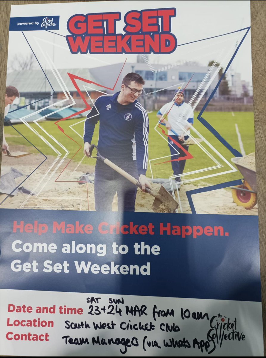 #GetSetWeekend is here! Can you spare an hour of your time to help your local community club? You can meet an England International at the same time! @tomhartley100 is joining us at @SouthWestMcrCC today! See you there! @ECB_cricket #cricketcollective 10 till 4 🏏