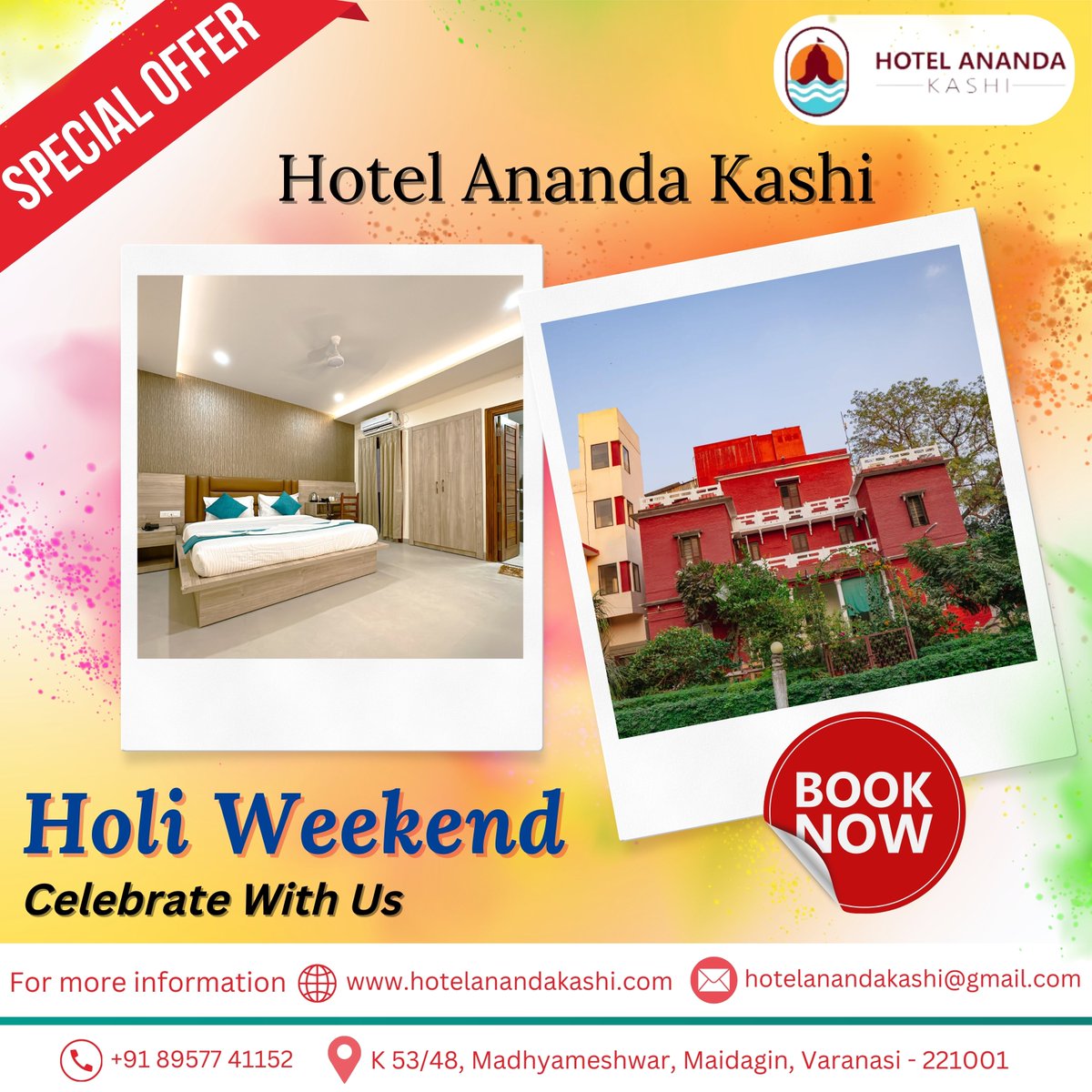 Experience the vibrant hues of Holi at Hotel Ananda Kashi!
Book now and indulge in our special offers to make your festival unforgettable.
#hotelanandakashi #hotel #facilities #hotels #stay #hotelroom #vacation #hotelstay #restaurant #luxury #varanasi #explorepage #holispecials