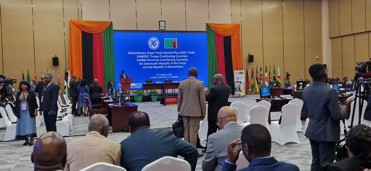 In my seat for the #SADC Extraordinary Double Troika #Summit. An important moment for security and stability in the region, the basis for economic #development & integration. And proof of #Zambia's international commitment for peace and security.