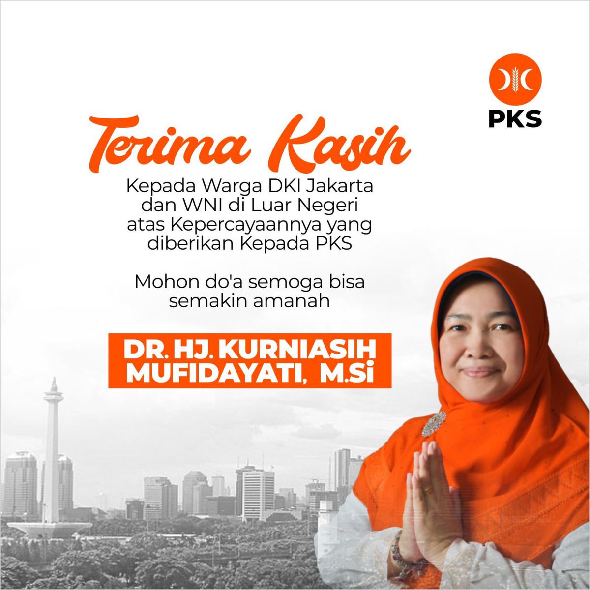 Alhamdulillah, hasil penghitungan
KPU telah selesai. 

Saya ucapkan terimakasih banyak kepada Warga Negara Indonesia di dalam negeri dan di luar negeri atas semua doa dan dukungannya 🙏🏻

Saya juga mengucapkan mohon maaf atas semua salah dan khilaf selama ini, terus doakan PKS