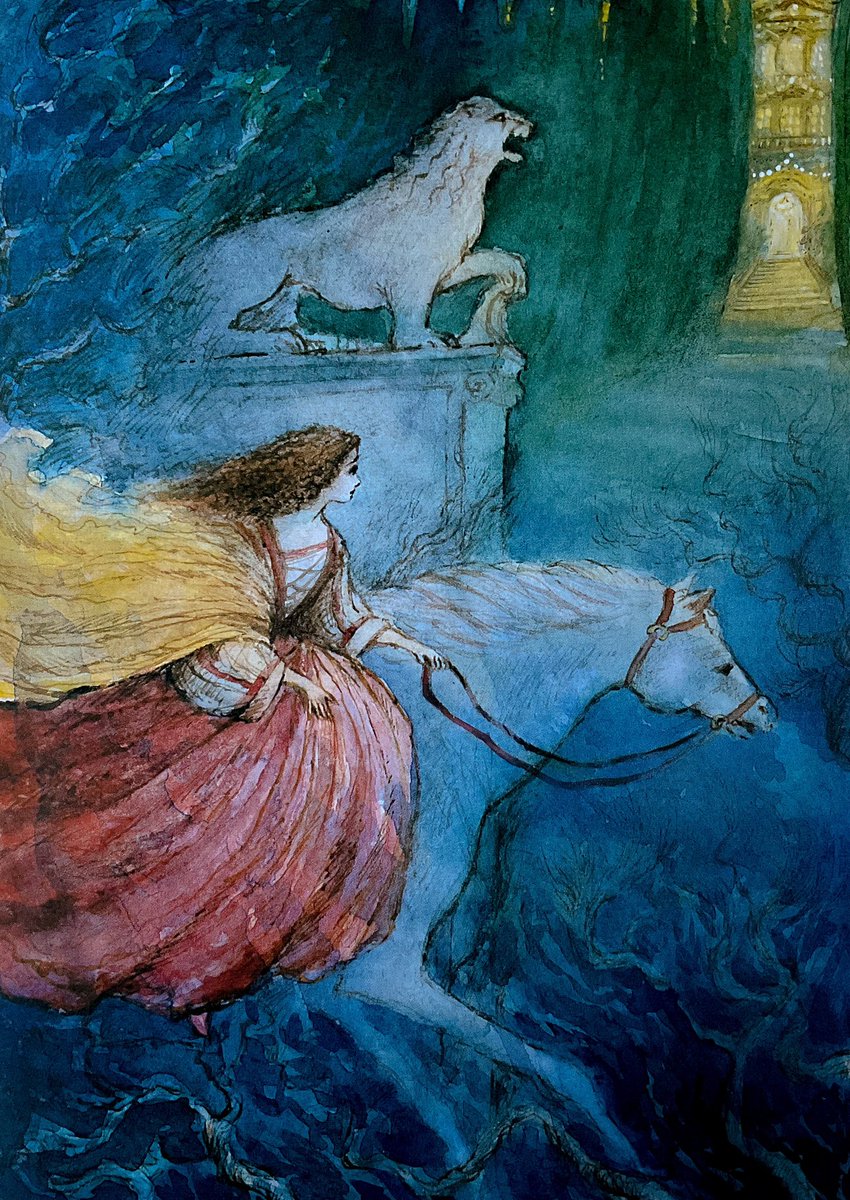 #BookIllustrationOfTheDay is from “Beauty & the Beast” retold by Philippa Pearce (1996). I absolutely loved illustrating this - it’s one of my favourite fairy tales & I’m such an old Romantic. I love crumbling castles hidden in forests. Ink & watercolour. 

#60for60