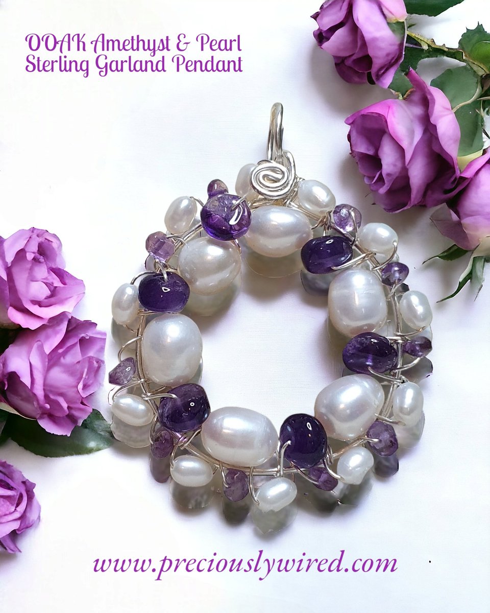 Charming OOAK Amethyst and Freshwater Pearl Sterling garland pendant preciouslywired.com

#handmade #handmadejewellery #ukmakers #MHHSBD #smartsocial #CraftBizParty #EarlyBiz
#UKWeekendHour #UKGiftHour #ukgiftfinder #UKGiftAm #crafturday #NetworkwithThrive #giftsforher