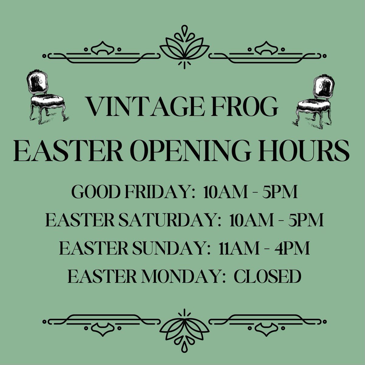 frog_vintage's tweet image. We will be open as usual over the Easter holidays 🪺🌸🐸 

So why not pop in to the store for a browse of our latest spring arrivals? 💡🪑✨

#vintagefrogsurrey #vintagefrog #easteropening #easter #antiquessurrey #eclecticinterior