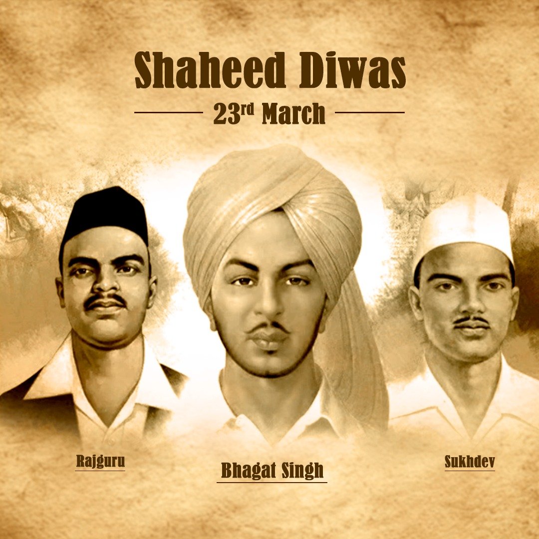 Saluting the fearless martyrs Bhagat Singh, Sukhdev & Rajguru, who laid down their lives for our nation's freedom on #ShaheedDiwas. 

Their courage remains etched in our hearts forever. Jai Hind!