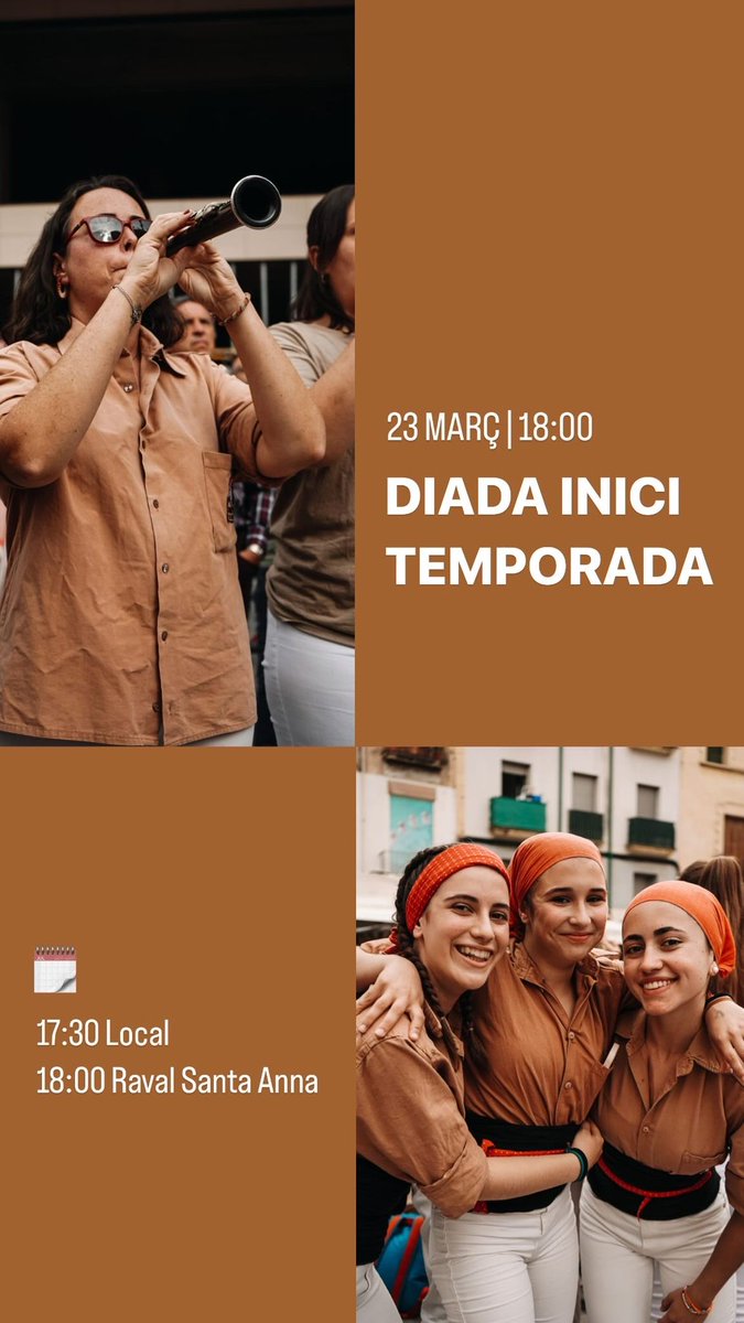 Avui arrenquem motors a plaça! Ens veiem a les 18:00h al Raval Santa Anna per retrobar-nos i començar a gaudir d'aquesta temporada.

#castells #castellers #castelleres