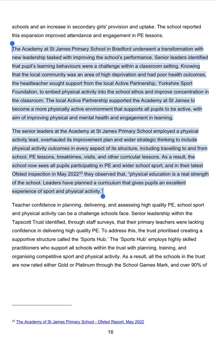 Congratulations to @PEchurchprim1 @church_prim who have been cited as an exemplary case study within @educationgovuk latest PE, sport & physical activity guidance 👏👏👏 assets.publishing.service.gov.uk/media/65fd68f9… @YorkshireSport @Jools_CP @AlexOgden25 @TheDanWilson @christolsonHT @JoinUsMovePlay