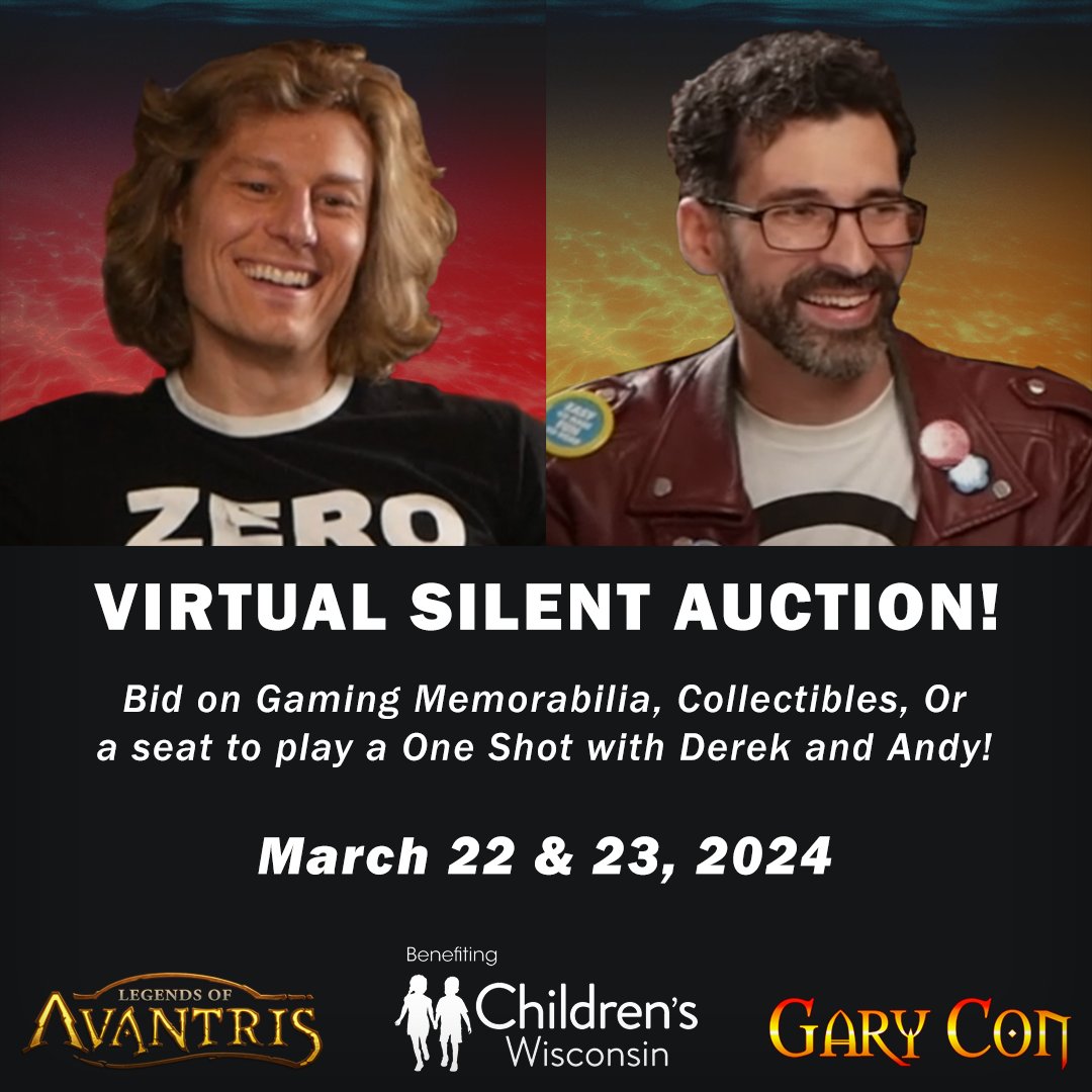 Want to play a game with Andy and Derek? Join us at the #GaryCon Virtual Silent Auction to bid on that and much more! It all goes to charity! garycon.home.qtego.us @GaryCon