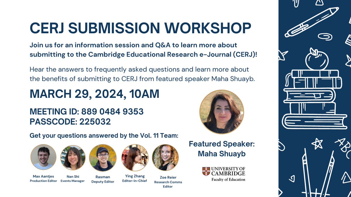 3/29 @ 10am: Join us for an information session and Q&amp;A to learn more about submitting to the Cambridge Educational Research e-Journal (CERJ)!