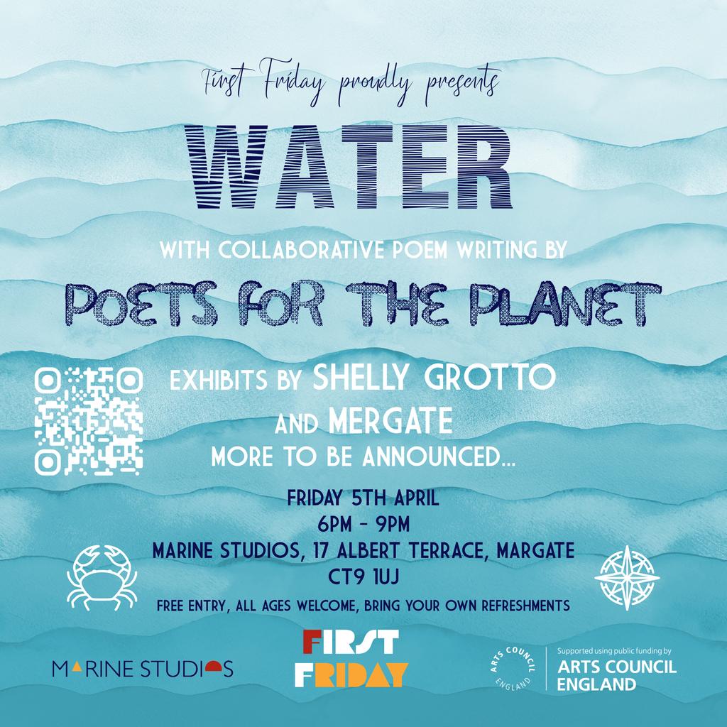 We're diving into the theme of water next month in the seaside town of #Margate for #FirstFridayMargate at Marine Studios. FREE 5 April 6-9pm. Hear poetry from @jsaphra @galeburns @clairecollison1 and @SueJohn89307776 and write a collaborative poem. marinestudios.co.uk/events/