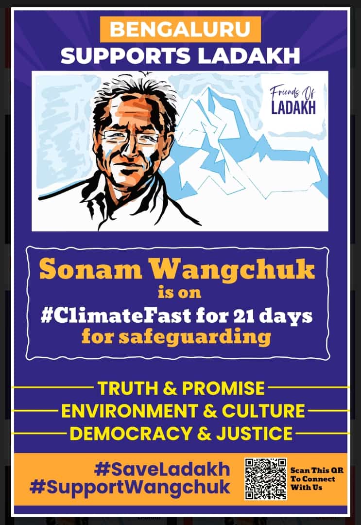 If you care at all about the planet, about future generations and about democracy, you will not be able to ignore this man's #CLIMATEFAST Join him tomorrow in a worldwide movement to remind the government of the promises made to the Ladakhis. Freedom Park, Bengaluru 10 am