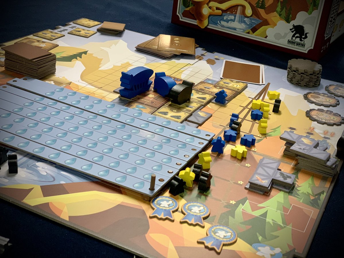 meeplenomics's tweet photo. Hey, Meeps! I’ll be highlighting some games we got to the table this week. Whistle Mountain, designed by Scott Caputo, Luke Laurie and published by @beziergames. I really enjoyed the dynamics of the game. Fly blimps, build machines and promote workers. A cool blend of mechanics! https://t.co/pU0eswTWeG