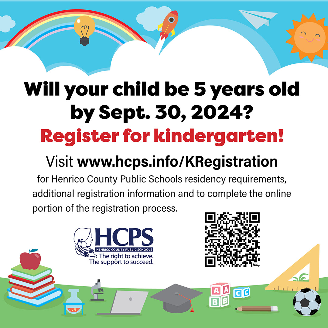 Kindergarten registration starts Monday at 9 a.m.! 

There are two ways to complete the initial registration: the PowerSchool Enrollment Form; or by calling your child’s school for in-person appointment w/the registrar. (Online is strongly encouraged.) henricoschools.us/page/instructi…