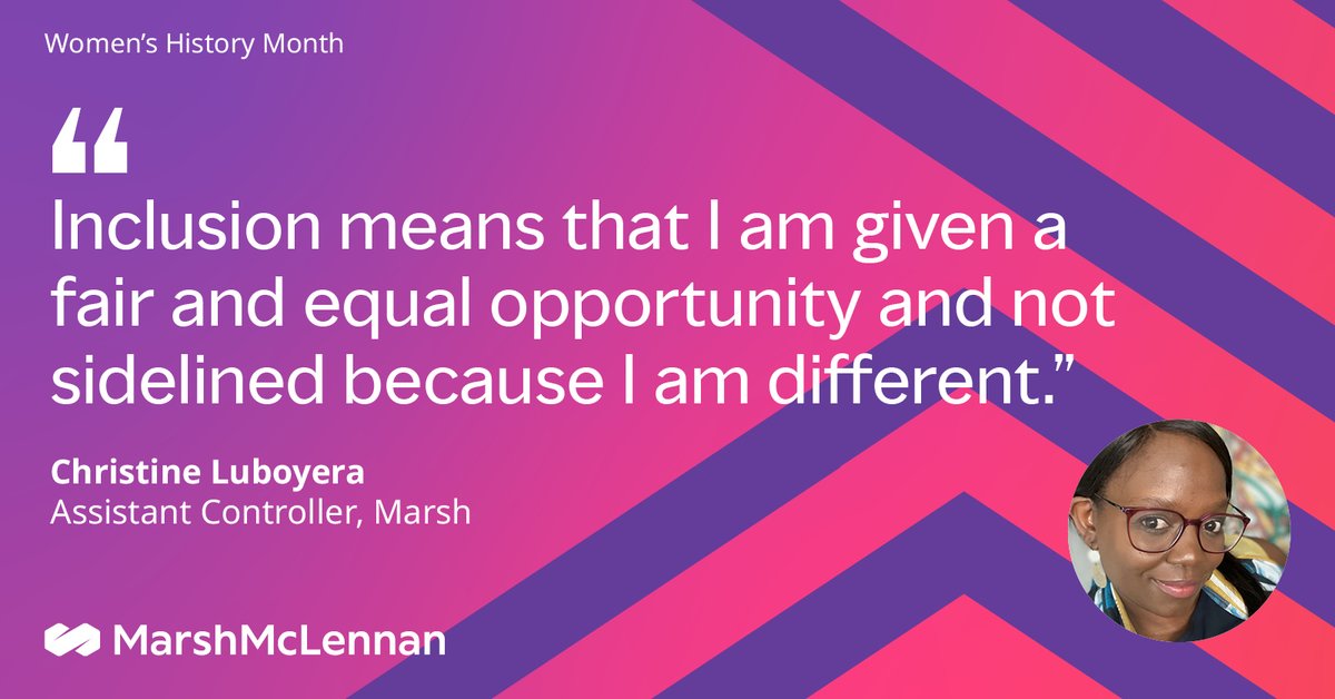 “The ladies I work with at Marsh and across our company inspire me every day.” Christine Luboyera reveals what fuels her drive to succeed and build camaraderie among her colleagues. #WomensHistoryMonth  bit.ly/3INlNH0