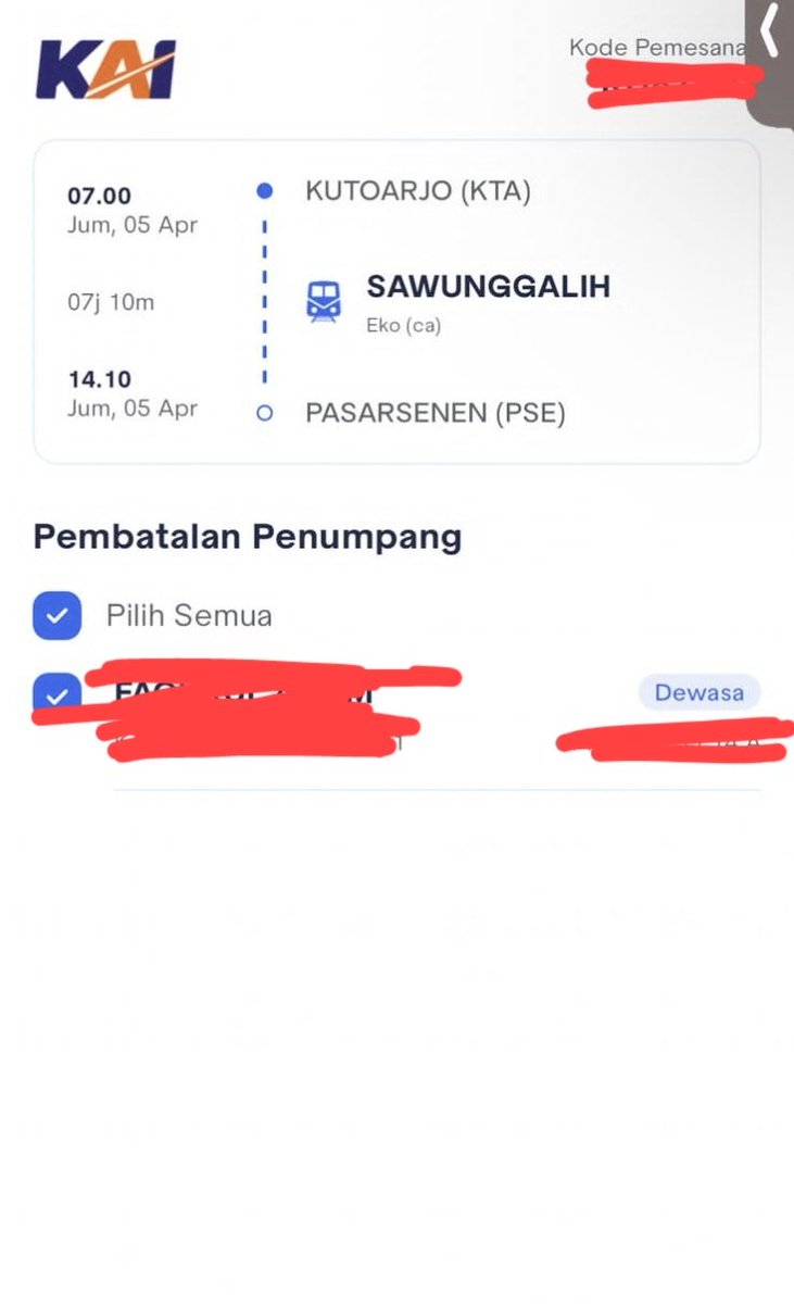 Ekoooooo13's tweet photo. @KAI121 min cara batalin tiket gimana ya ,harusnya tanggal 5 dari Pse ke KTA ,tapi karena salah pencet jadi ke KTA ke Pse 😮‍💨 https://t.co/DSoCqV9RRX